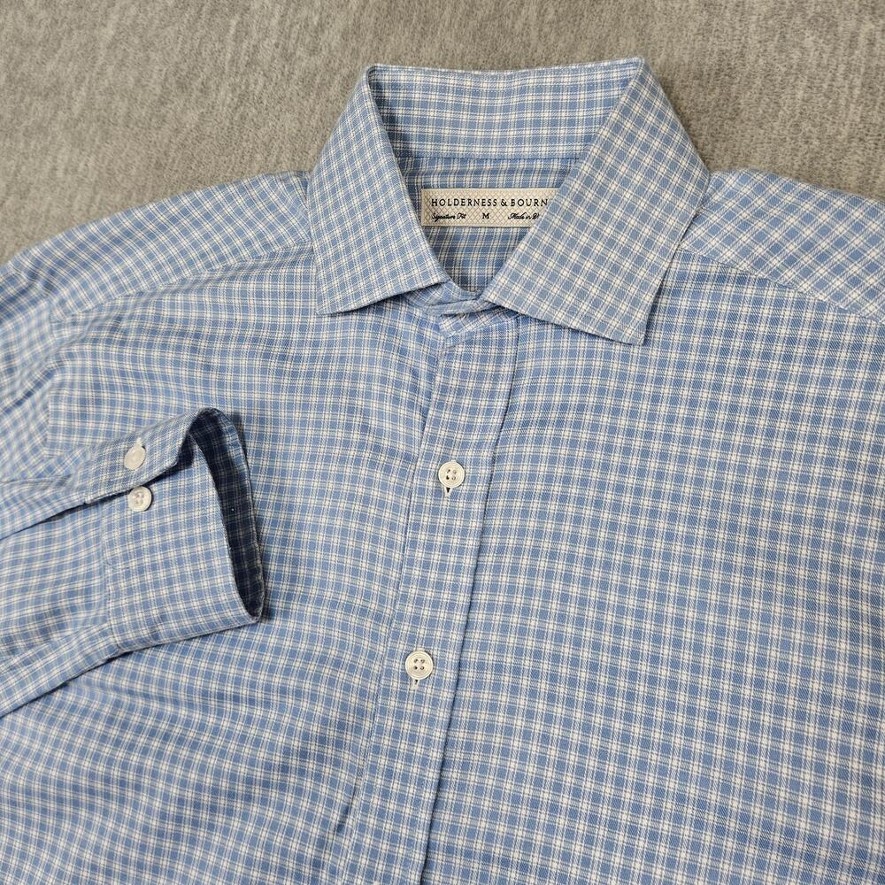 Holderness & Bourne Shirt Mens M Blue Check McColl Button Up Signature Fit